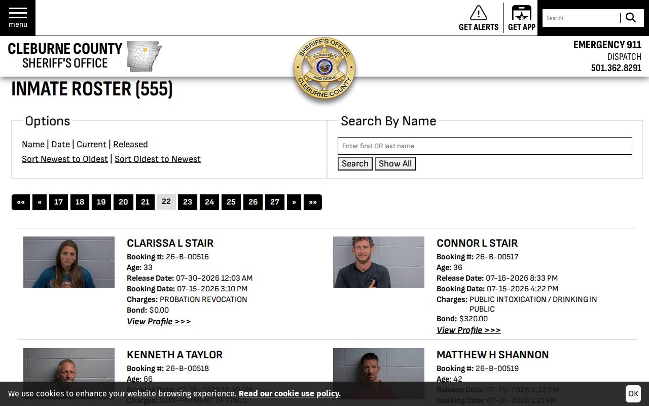 Cleburne County inmate roster controls distinct from active warrants