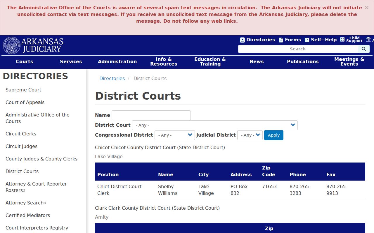 Cleburne County bench warrant District Court department directory