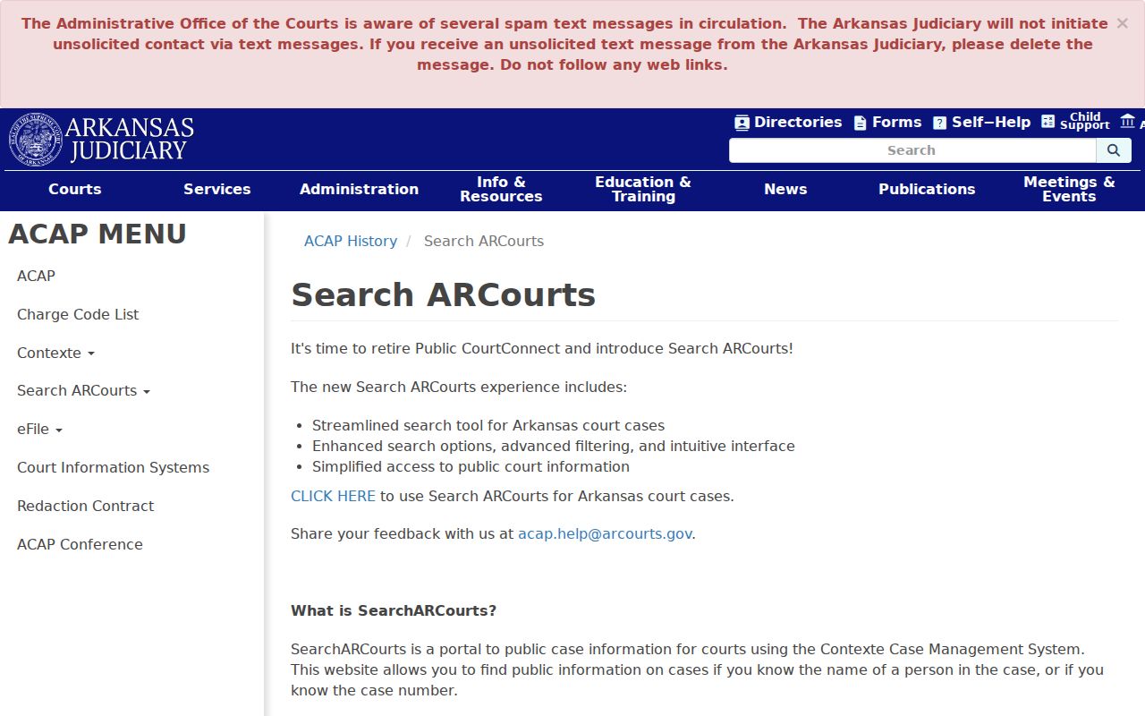 Search ARCourts help for a Cleburne County warrant search