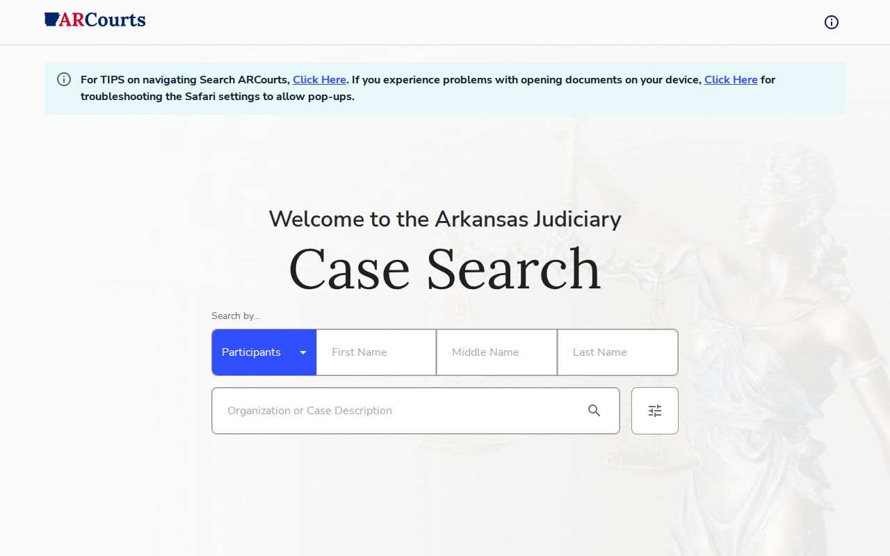 Official Search ARCourts case search landing page