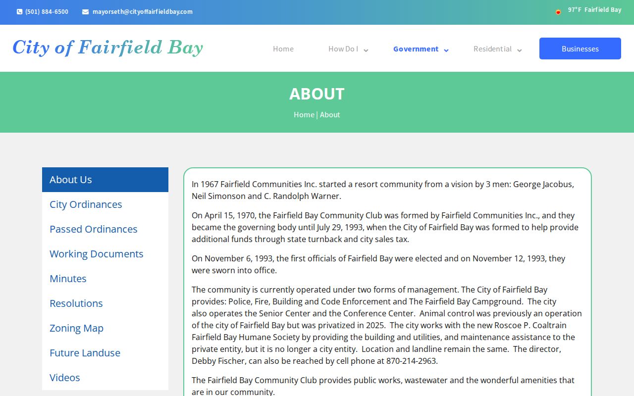 Fairfield Bay official government services page