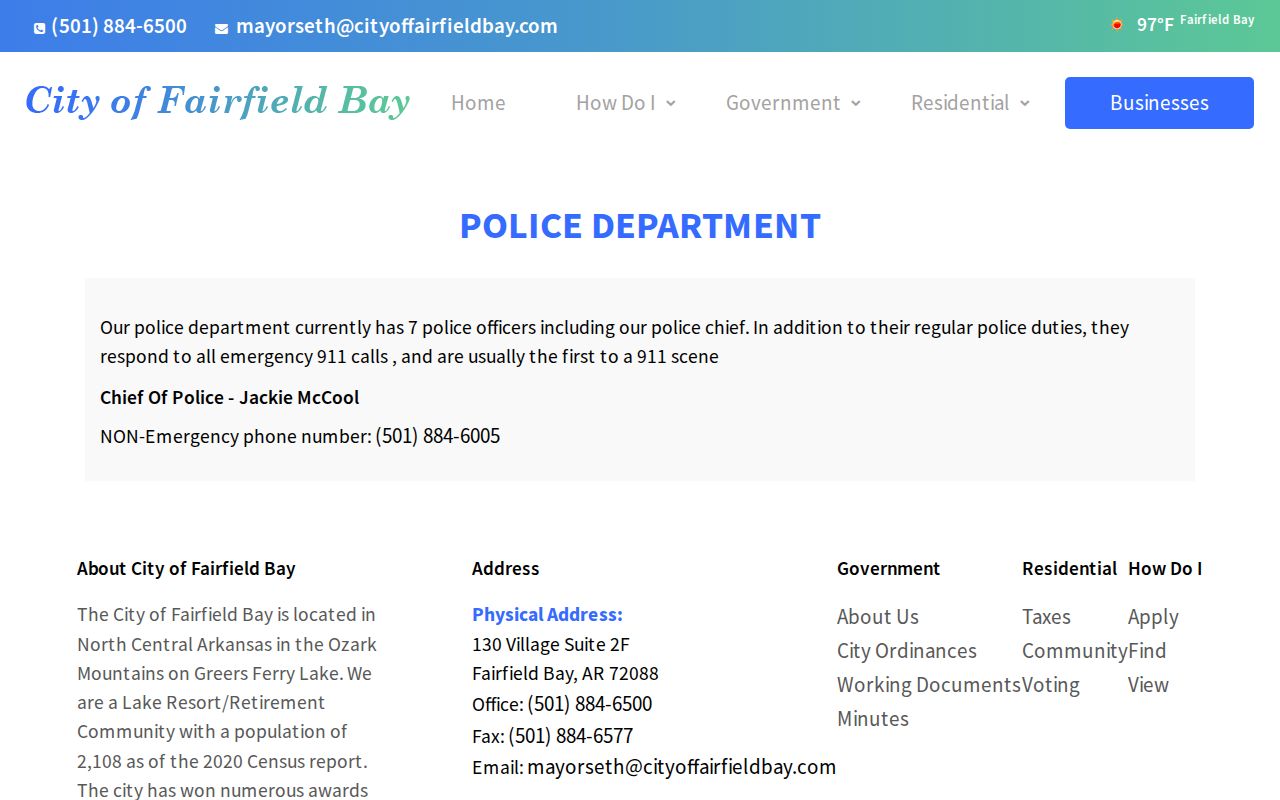 Official Fairfield Bay Police Department page