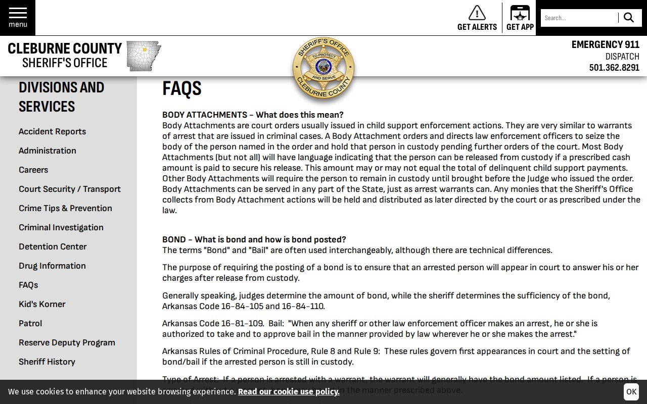 Cleburne County warrant check guidance in the Sheriff FAQ